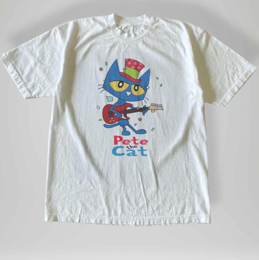 Pete the Cat Guitar Rock Music Book Cartoon Graphic Tee